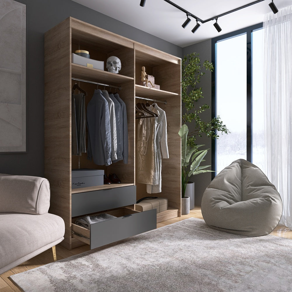 Шкаф распашной для одежды с выдвижными ящиками (штанга-штанга) Эверест Сити-1600 160,2х50х204,6 см Дуб сонома/Графит (DTM-071095)