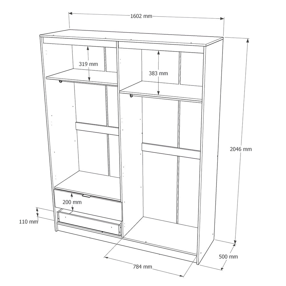 Шкаф распашной для одежды с выдвижными ящиками (штанга-штанга) Эверест Сити-1600 160,2х50х204,6 см Дуб сонома/Белый (DTM-071096)